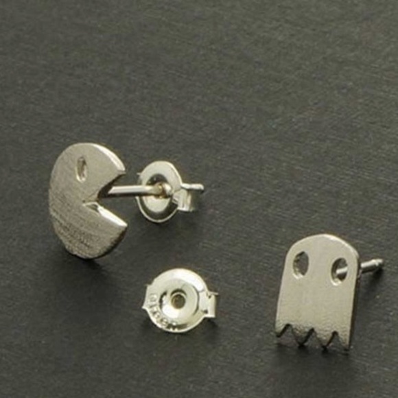 ✔️PacMan&GhostSilverOrGoldToneStudEarrings - Picture 4 of 4